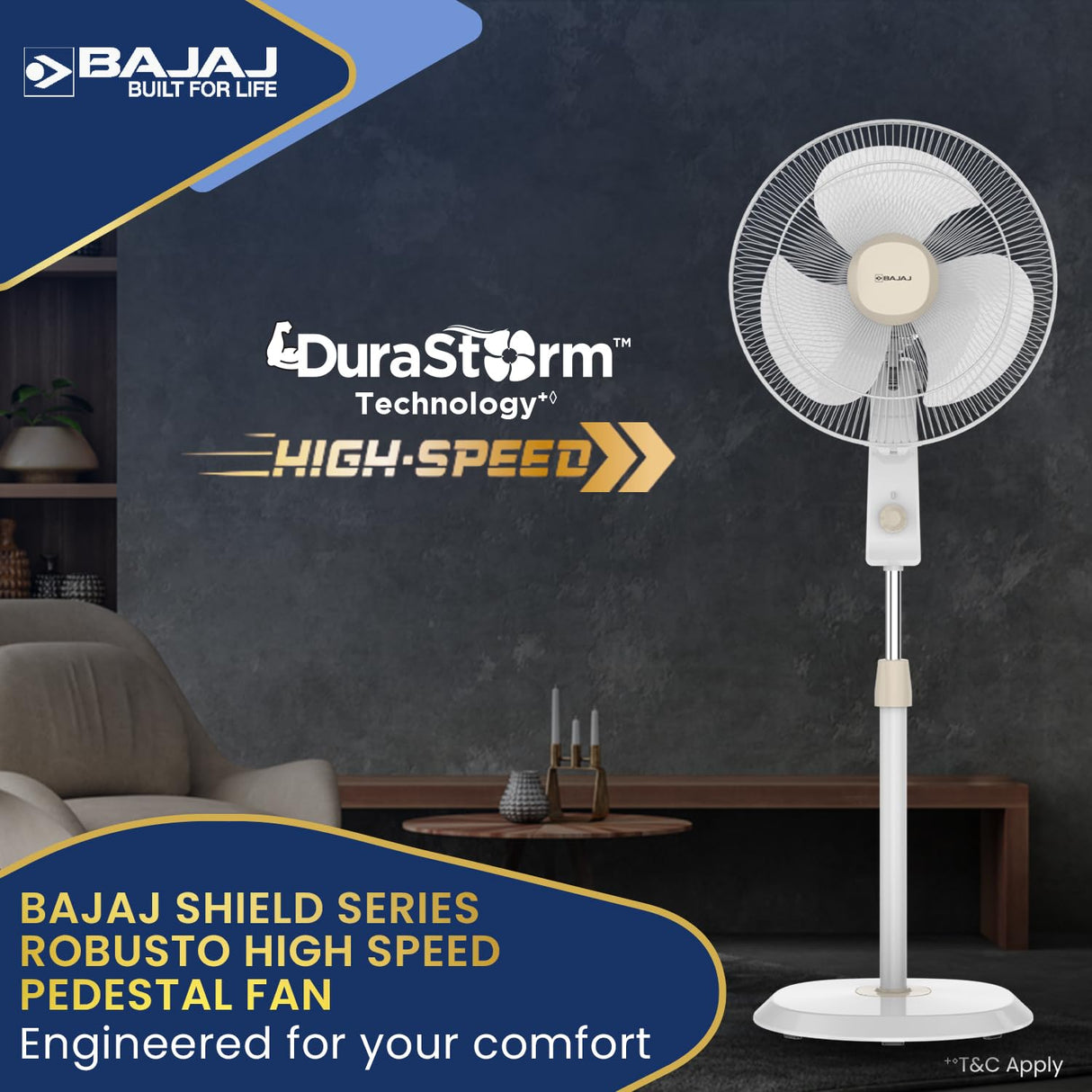 Bajaj Shield Series Robusto High Speed 400mm Pedestal Fan 【Beige & White】