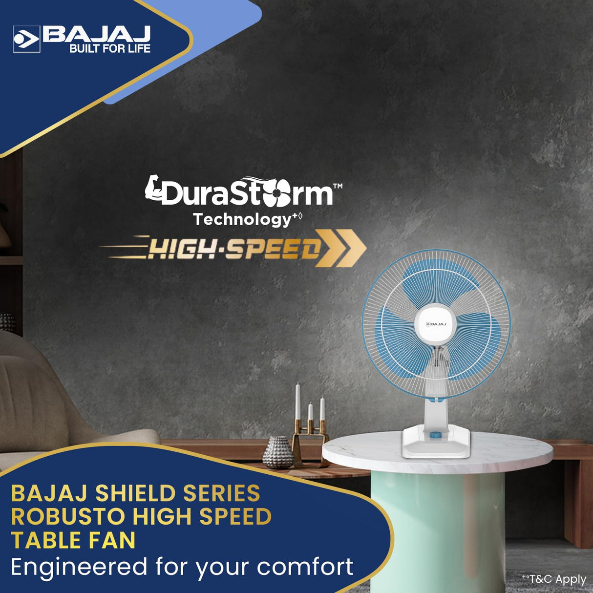 Bajaj Shield Series Robusto High Speed 400mm Table Fan 【Blue & White】