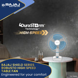 Bajaj Shield Series Robusto High Speed 400mm Table Fan 【Blue & White】