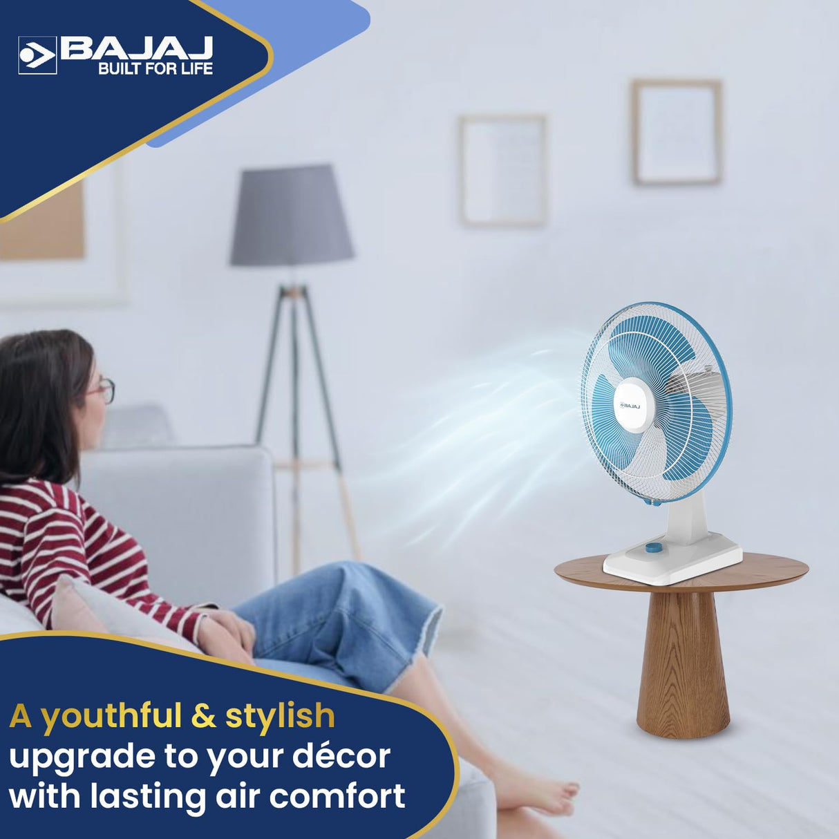 Bajaj Shield Series Robusto High Speed 400mm Table Fan 【Blue & White】