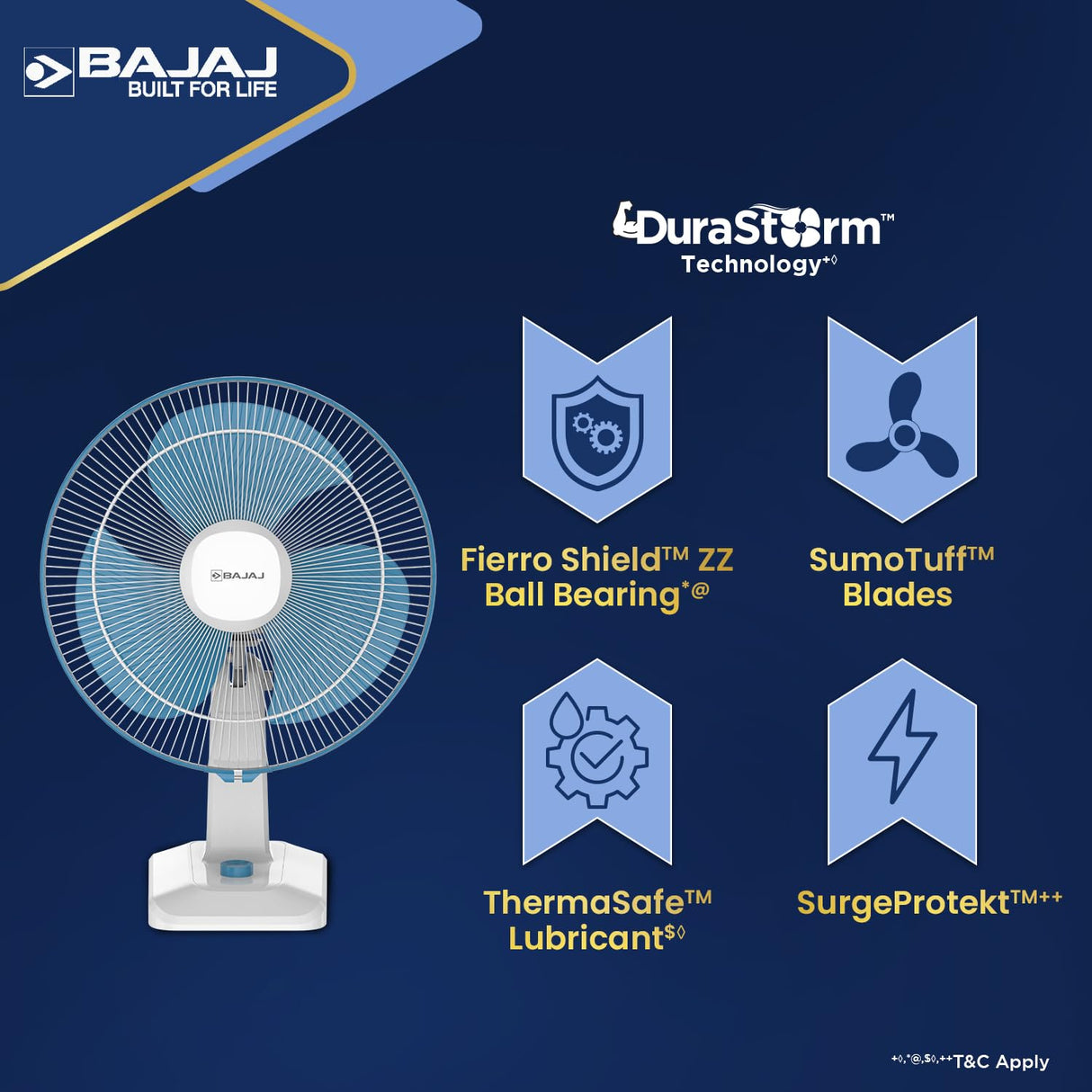 Bajaj Shield Series Robusto High Speed 400mm Table Fan 【Blue & White】