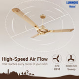  This RR Signature Ceiling fan has a high Speed Air Flow with 320 RPM and 1320mm Sweep 