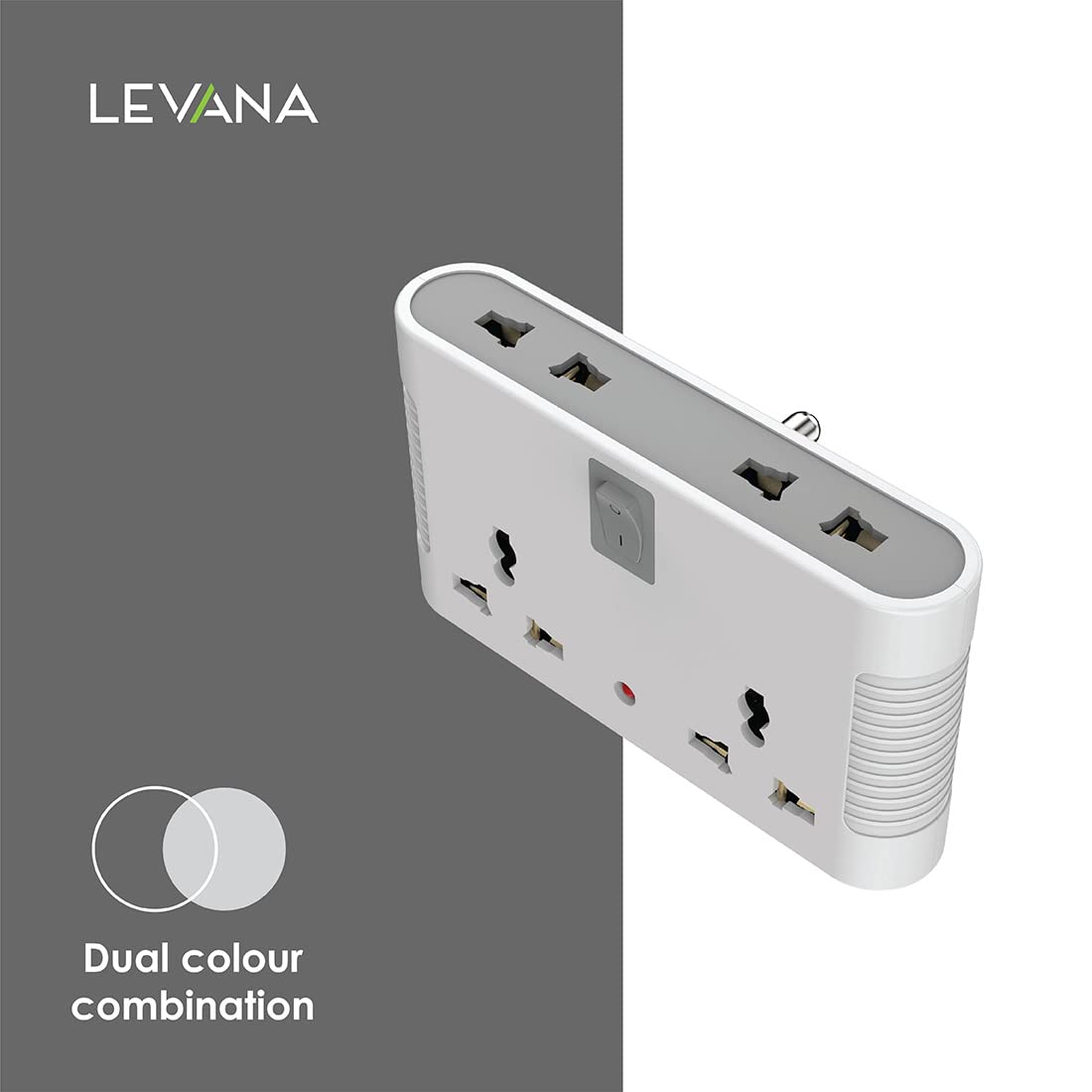 Polycab 4 Way Universal Multi-Plug with Surge Protection & Indicator | White and Grey