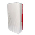 A white rectangular electronic door bell with a red side accent, standing upright on a white background.