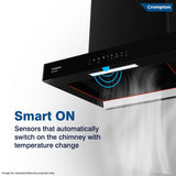 Crompton SensoSmart Box 60cm Baffle Filter Wall Mounted Kitchen Chimney (Black)