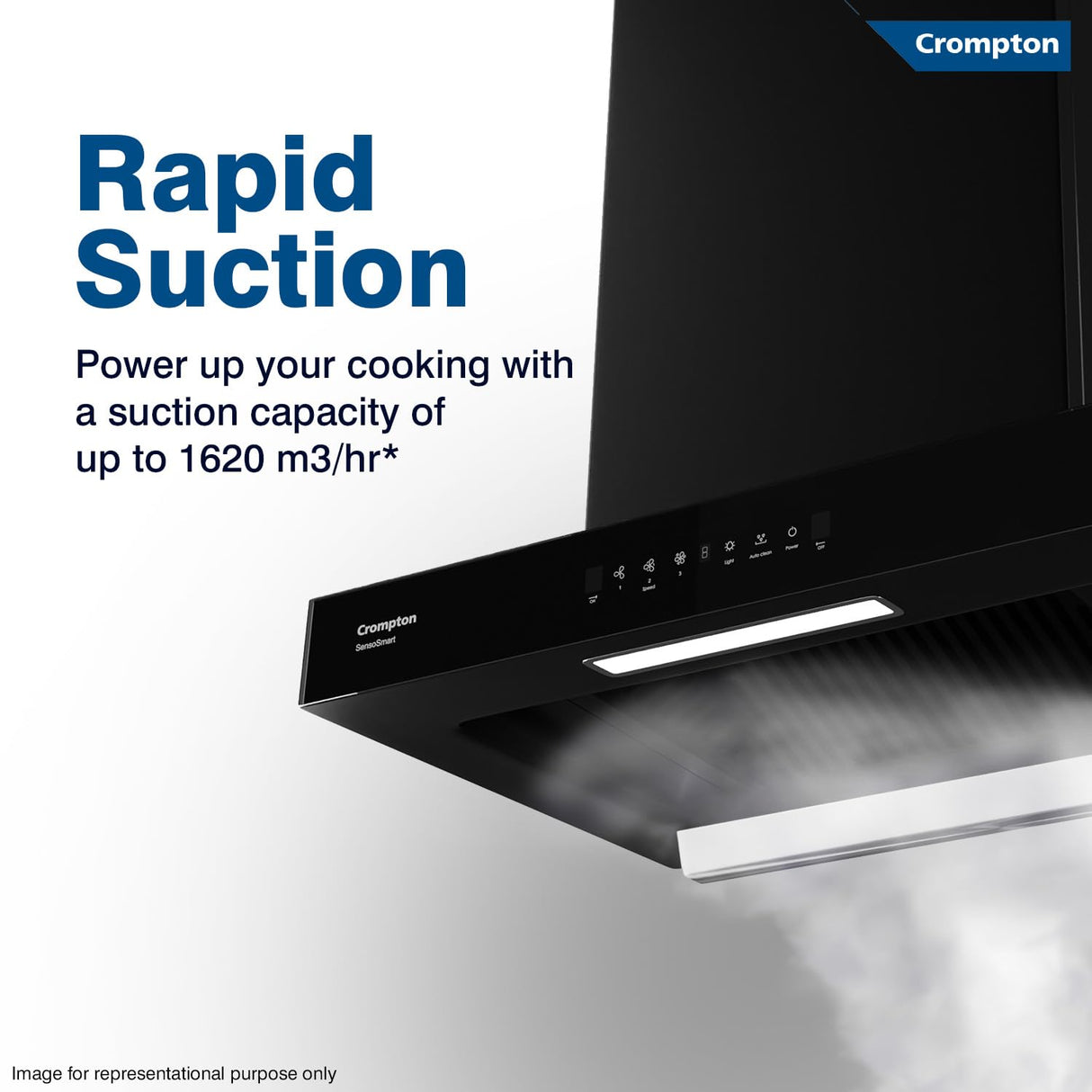 Crompton SensoSmart Box 60cm Baffle Filter Wall Mounted Kitchen Chimney (Black)