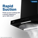 Crompton SensoSmart Box 60cm Baffle Filter Wall Mounted Kitchen Chimney (Black)