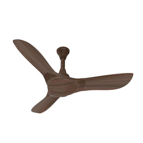 Wooden ceiling fan with three blades on a white background