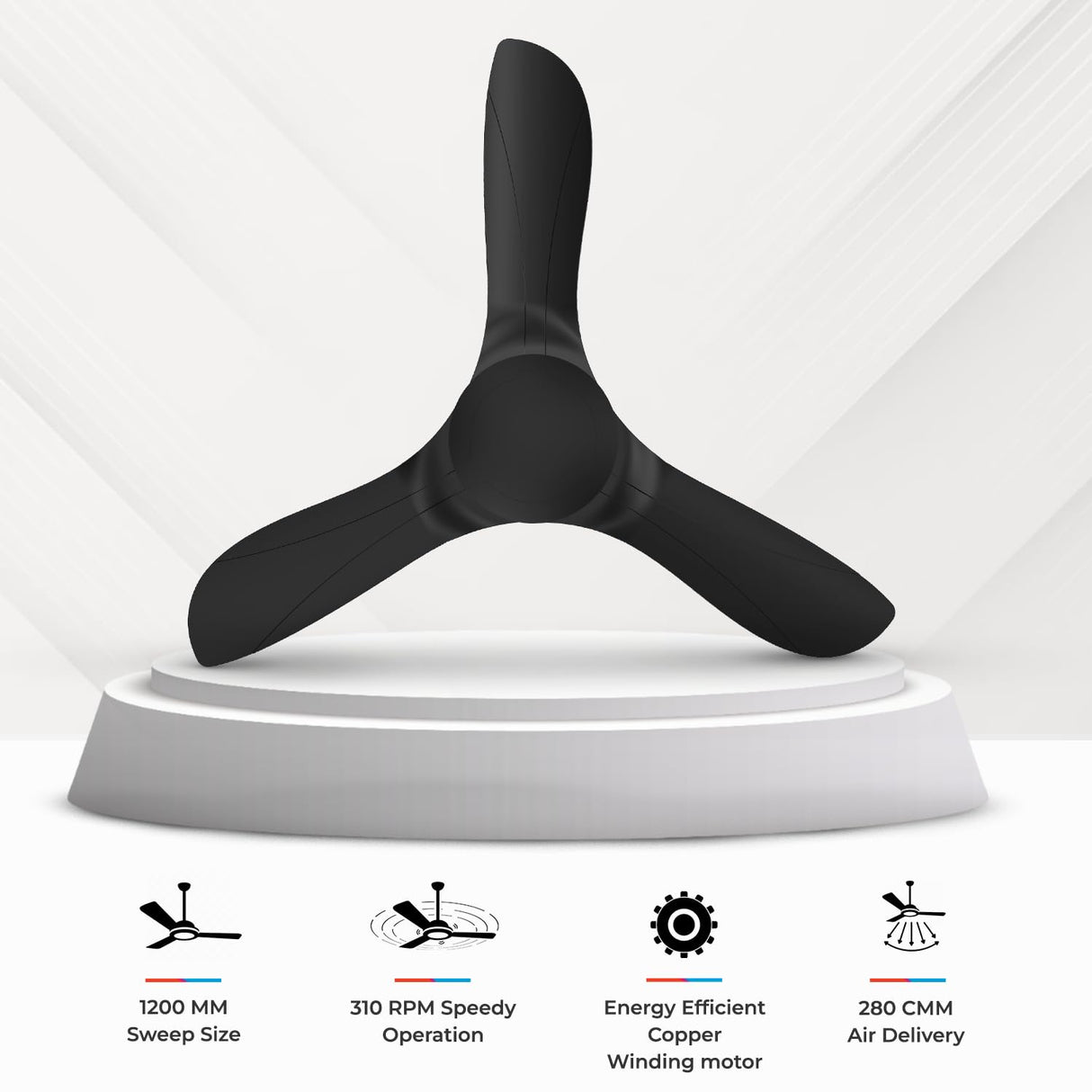 Polycab Silencio Cruiser Prime 1200mm Low Noise Ceiling fan【Matt Black】