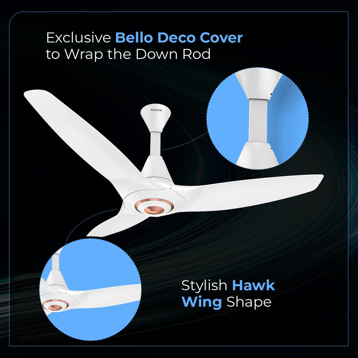 Polycab Silencio Cruiser 1200mm BLDC Premium Silent Ceiling Fan 【White Rose Gold】