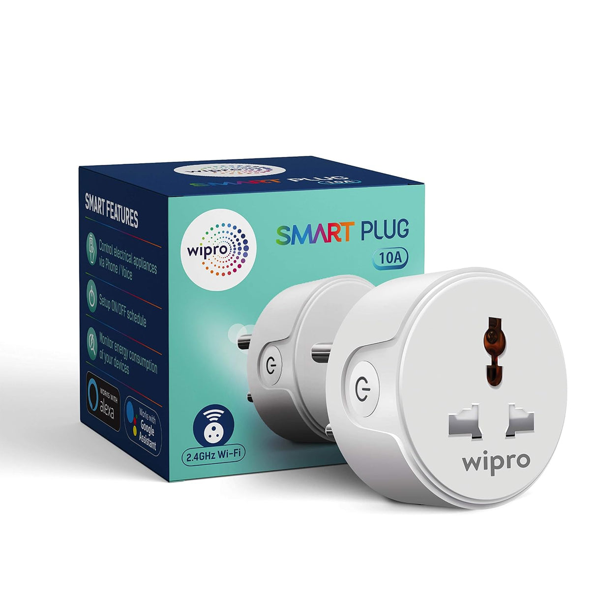 Wipro 10A Wi-Fi Smart Plug with Energy Monitoring (Works with Alexa and Google Assistant)- White