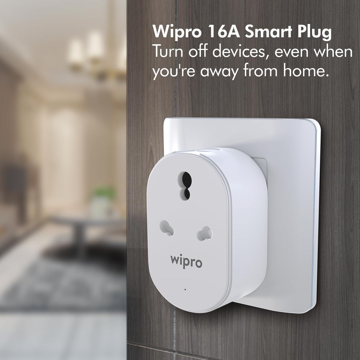 Wipro 16A Wi-Fi Smart Plug with Energy Monitoring (Works with Alexa and Google Assistant)- White