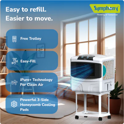 Symphony Sumo 60 Window Air Cooler | 3-Side Cooling | 60L Tank | Powerful Blower | White