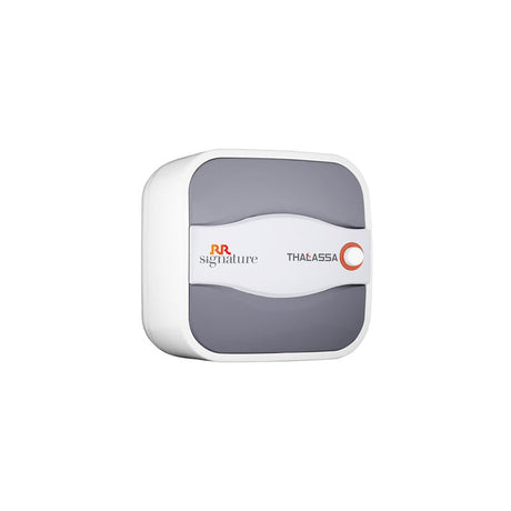 White and gray electronic device with logos on a white background