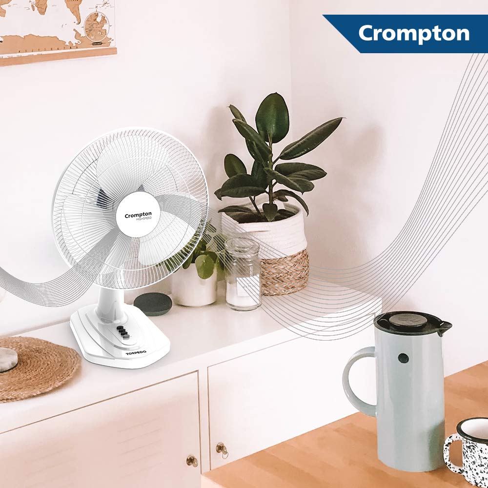 Crompton HighSpeed Torpedo 400mm Table Fan (KD White)
