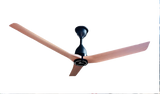 A three-blade ceiling fan with light brown wooden blades and a black central motor housing, shown against a plain white background.