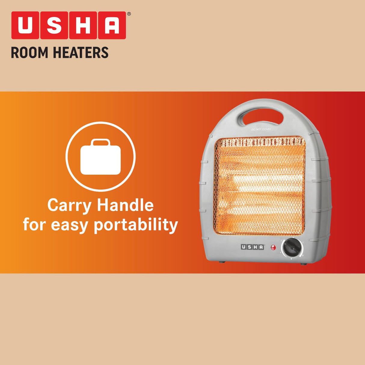 Usha 4002 800-Watt 2 Rod Halogen Heater with Safety Mesh (Grey)