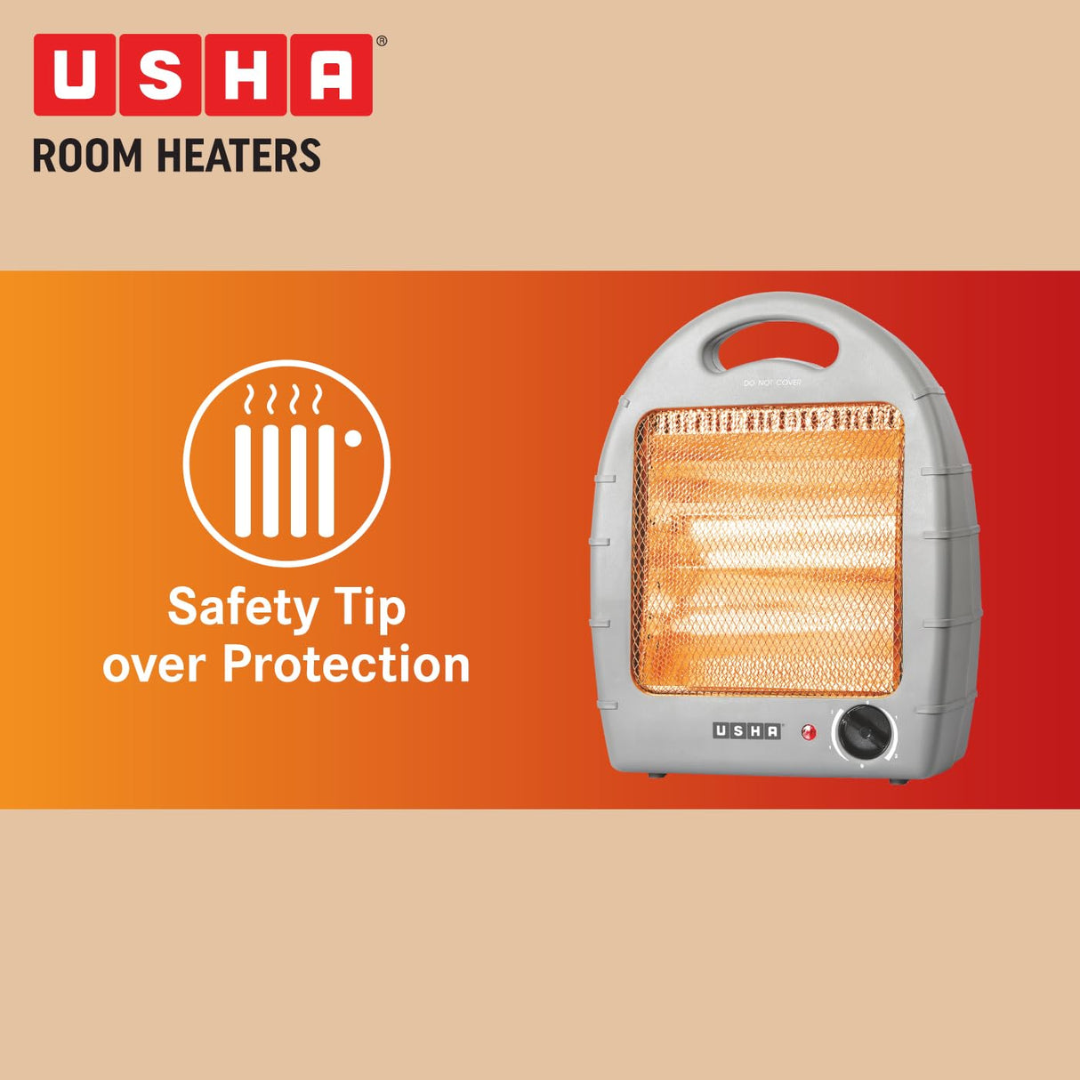 Usha 4002 800-Watt 2 Rod Halogen Heater with Safety Mesh (Grey)