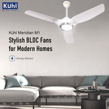 Köhl Meridian M1 ceiling fan in a modern living room setting with 'Köhl' branding.