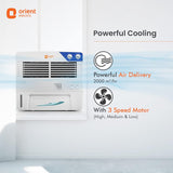 Orient Electric air conditioner with features highlighted on a white background