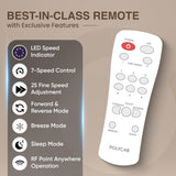 Remote control with features listed on a beige background