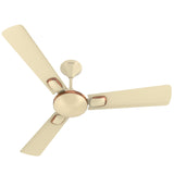 Ceiling fan with beige blades on a white background
