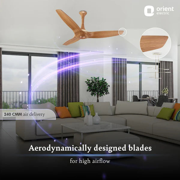 Orient Electric Aeroquiet 1230mm Premium Ceiling Fan (Pine Wood)