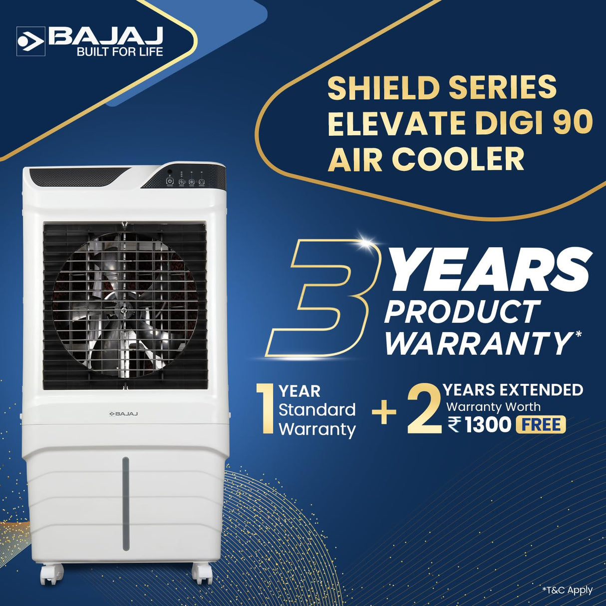 Bajaj Shield Series Elevate 90 Litre Digi Air cooler (White)