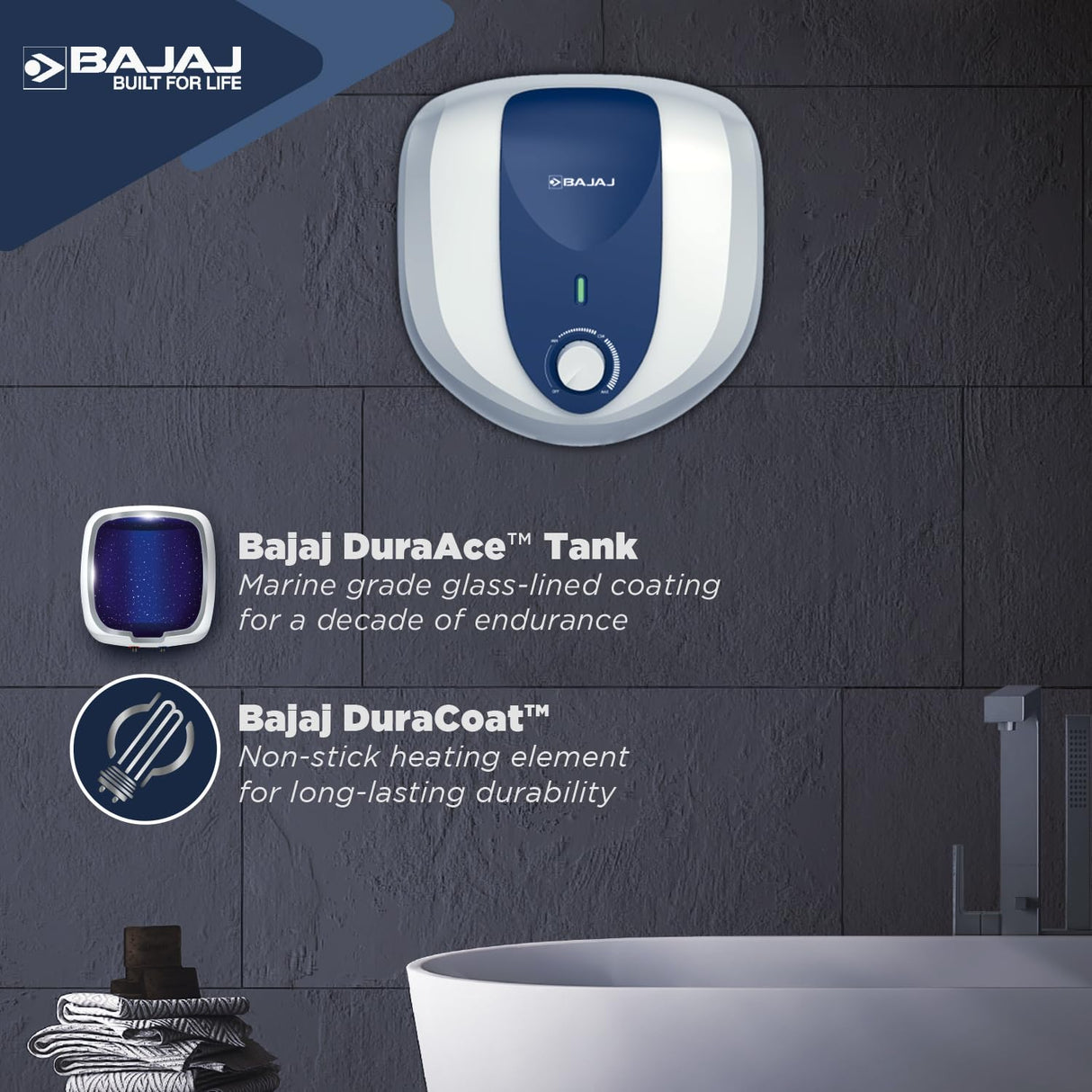 Bajaj Armour Series Pentacle 6 Litre Storage Water Heater |5 Star |Glass-lined Coating|White & Blue