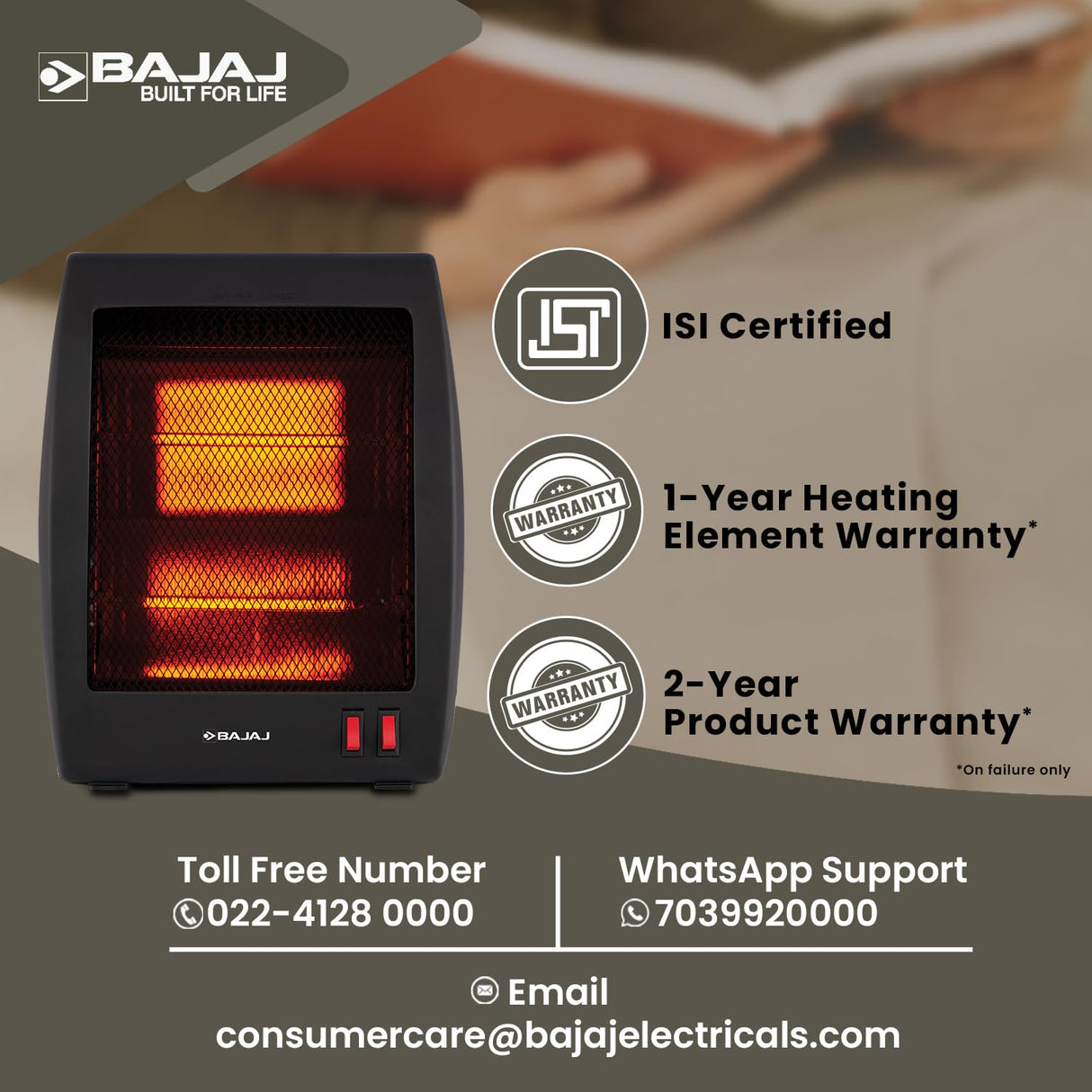 Bajaj Electric RH2C Carbon 800 Watts Room Heater (Black)