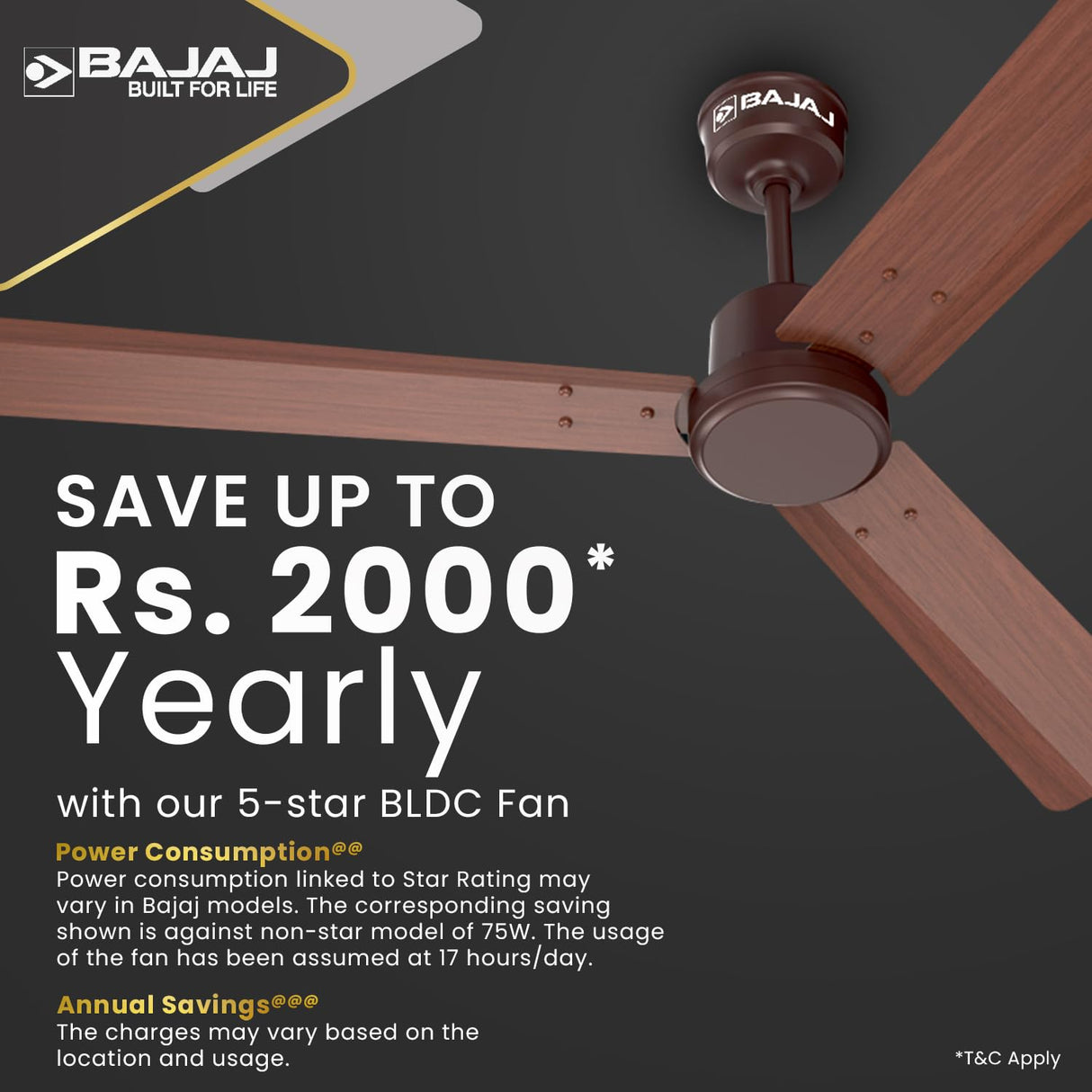 Bajaj Classico Sleek Wood 1200mm BLDC Ceiling Fans with Remote 【Walnut Wood】
