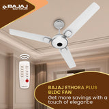 Bajaj Ethora Plus 1200mm High Speed BLDC Ceiling Fan with Remote 【White Chrome】
