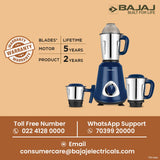 Bajaj Military Series Glamore 3 Jar 800-Watts Mixer Grinder (Royal Blue)