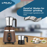 Bajaj Ninja Series Powergrind+ 3 Jars | Powerful 1000W Titan Motor | Mixer Grinder Belgian Chocolate | Black/Chrome