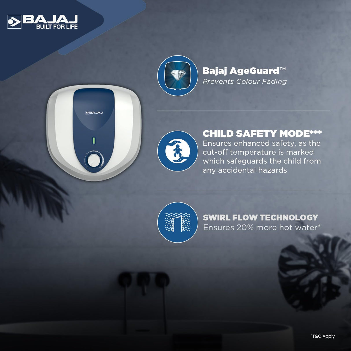 Bajaj Armour Series Pentacle 6 Litre Storage Water Heater |5 Star |Glass-lined Coating|White & Blue