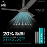 Nex Glyde A50 ceiling fan with air thrust illustration on a dark background