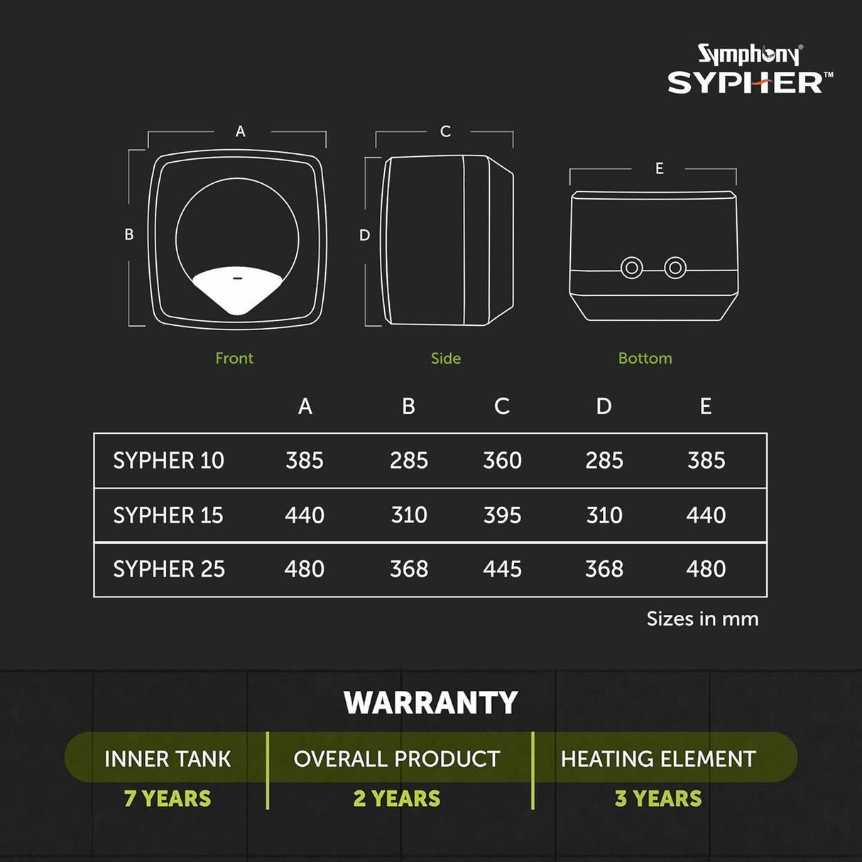 Symphony Sypher 25 Litre Storage Water Geyser
