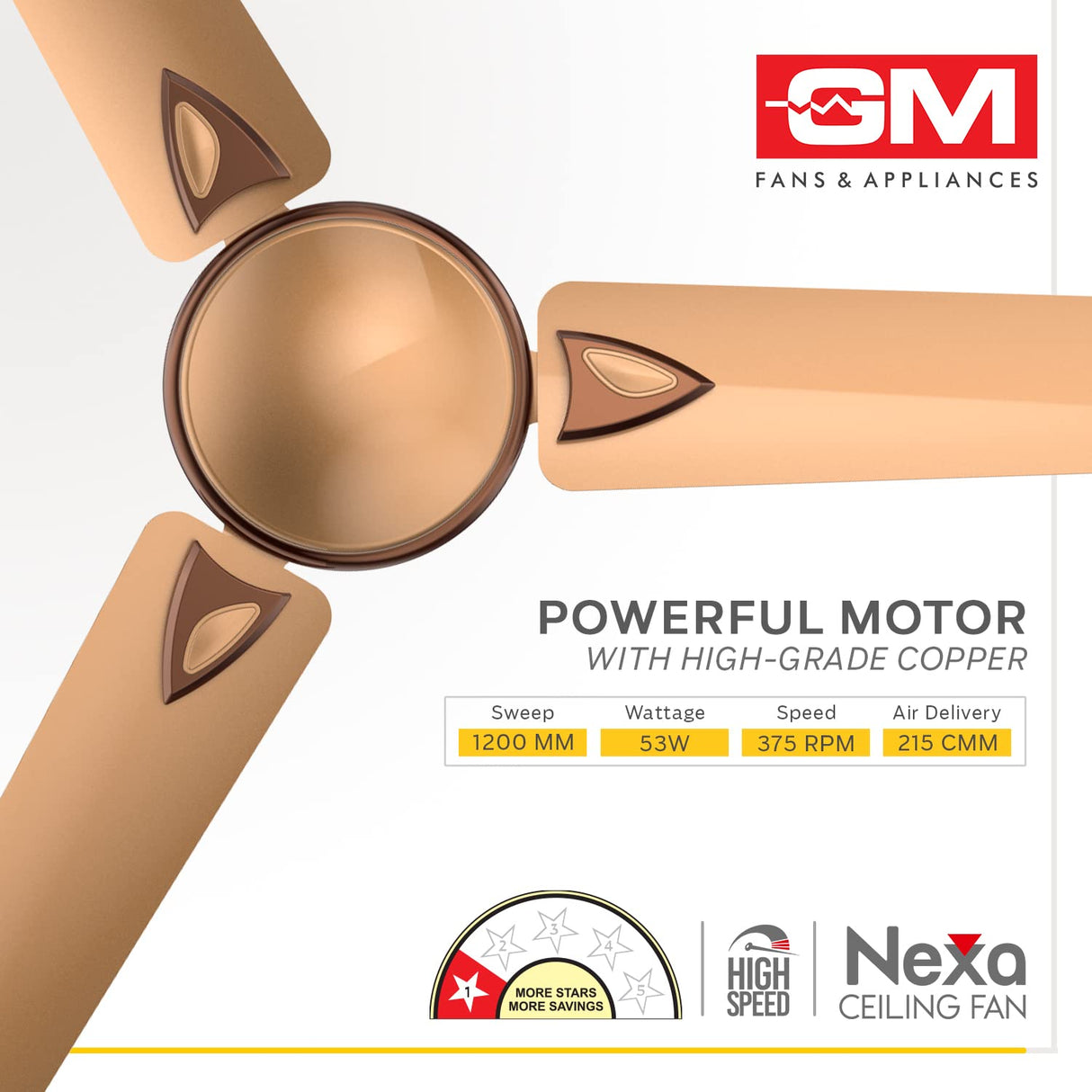 GM Nexa Decorative  Ceiling Fan 1200mm ( Rose Gold )
