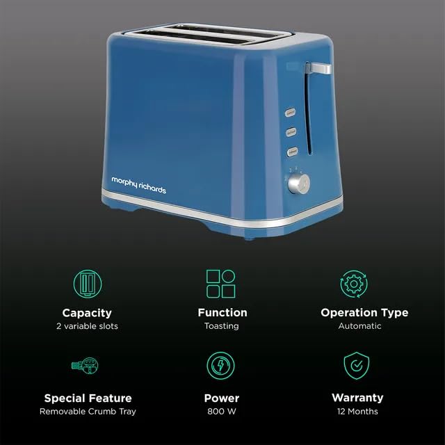 Morphy Richards 800 Watt AT 205 Pop Up Toaster (Blue)