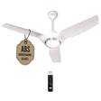 Ceiling fan with ABS aerodynamic blades label and remote control on a white background