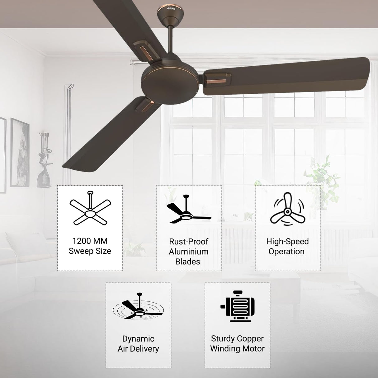 Polycab Vital Plus 1200mm Star Rated Ceiling Fan (Jaco Bean)