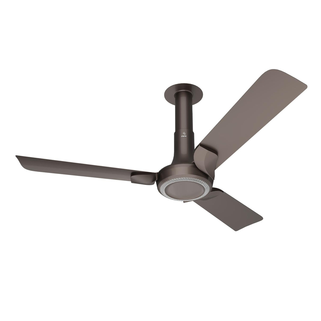 Ceiling fan with three blades on a white background
