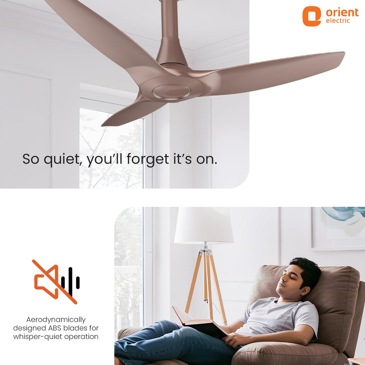 Orient Aeroquiet Neu 1S 1230Mm Ceiling Fan Tangerine Brown