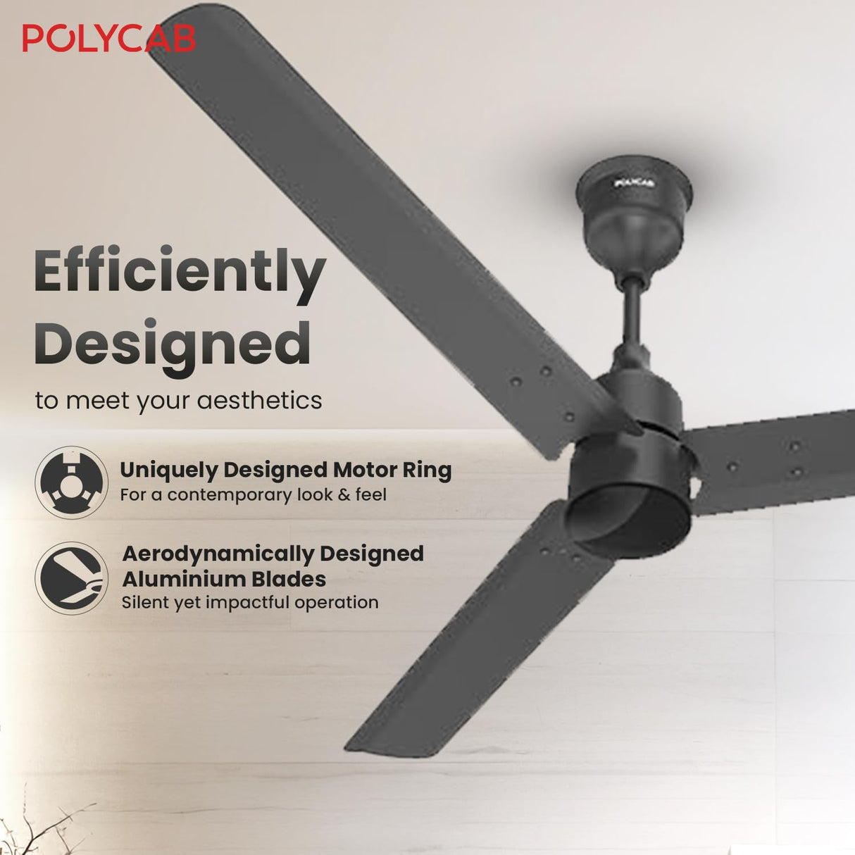 Polycab Wizzy Plus 1200mm 5-Star BLDC Ceiling Fan With remote (Matt Black)