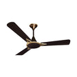 Ceiling fan with black blades and gold center on a white background