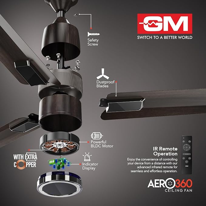 GM Aero360 1200mm BLDC Ceiling Fan (Brown Gun Metal)