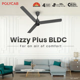 Polycab Wizzy Plus 1200mm 5-Star BLDC Ceiling Fan With remote (Matt Black)