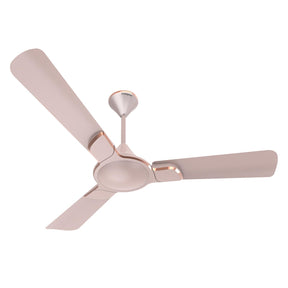 A 1200mm Crompton Premion Avancer Swirl ceiling fan in an ice coffee color, featuring three blades and a glossy finish.