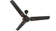 Black ceiling fan with three blades on a white background