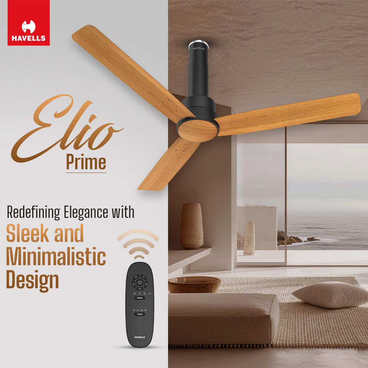 Havells 1200mm Elio Prime BLDC Ceiling Fan (Pinewood Matte Black)